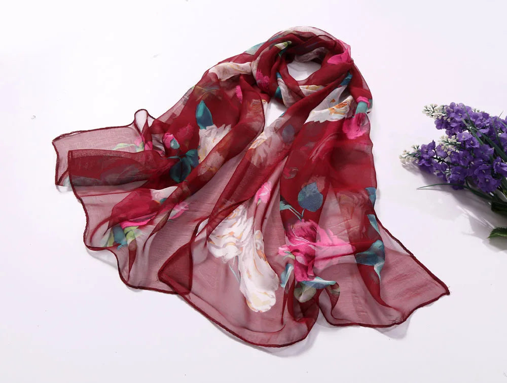 Foulard Écharpe Mousseline Georgette Rose Femme - Bandana Châle Été Protection Solaire Plage