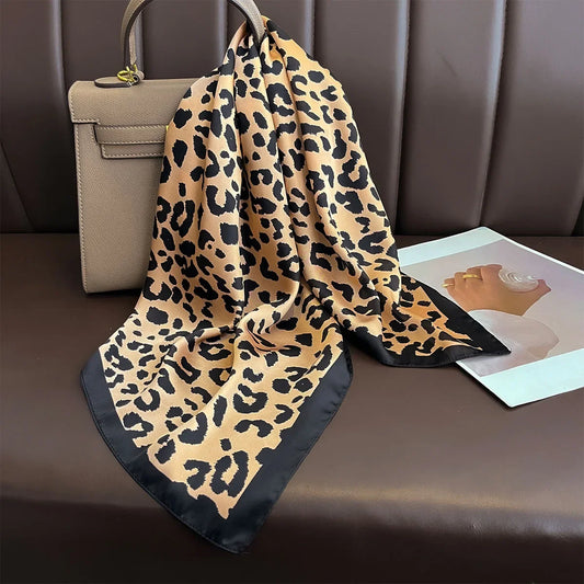 Women's 70cm Leopard Print Silk Square Scarf - Neckerchief Bandana Hairband Accessory