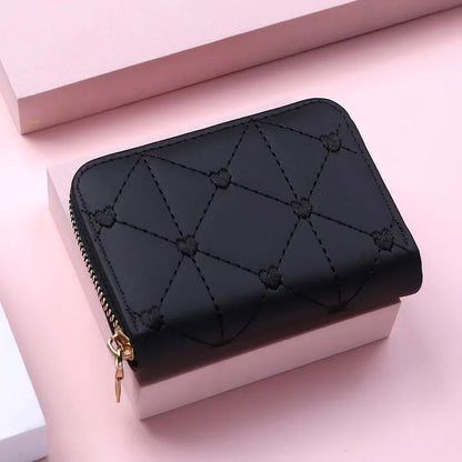 Portefeuille Femme Mignon Cœur Brodé Cuir PU - Trifold Multi-Cartes avec Porte-Monnaie