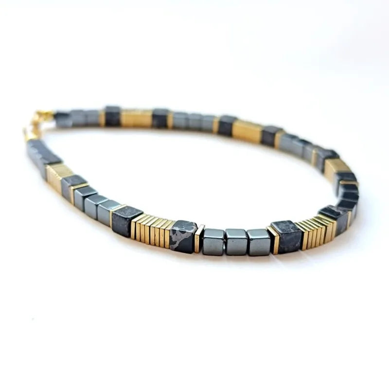 Bracelet Hématite & Tourmaline Homme – Pierres Naturelles Minimaliste Énergie