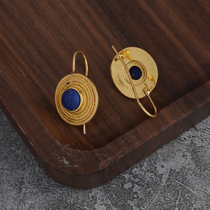 Boucles d'Oreilles Pendantes Géométriques Bohème Pierres Bleu Foncé – Vintage Banquets Femme