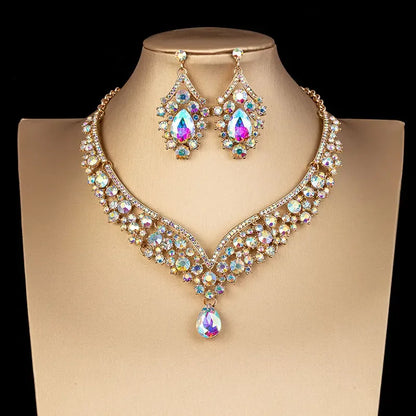 Parure Mariée Choker Cristaux Irisés AB - Collier et Boucles Strass Luxe