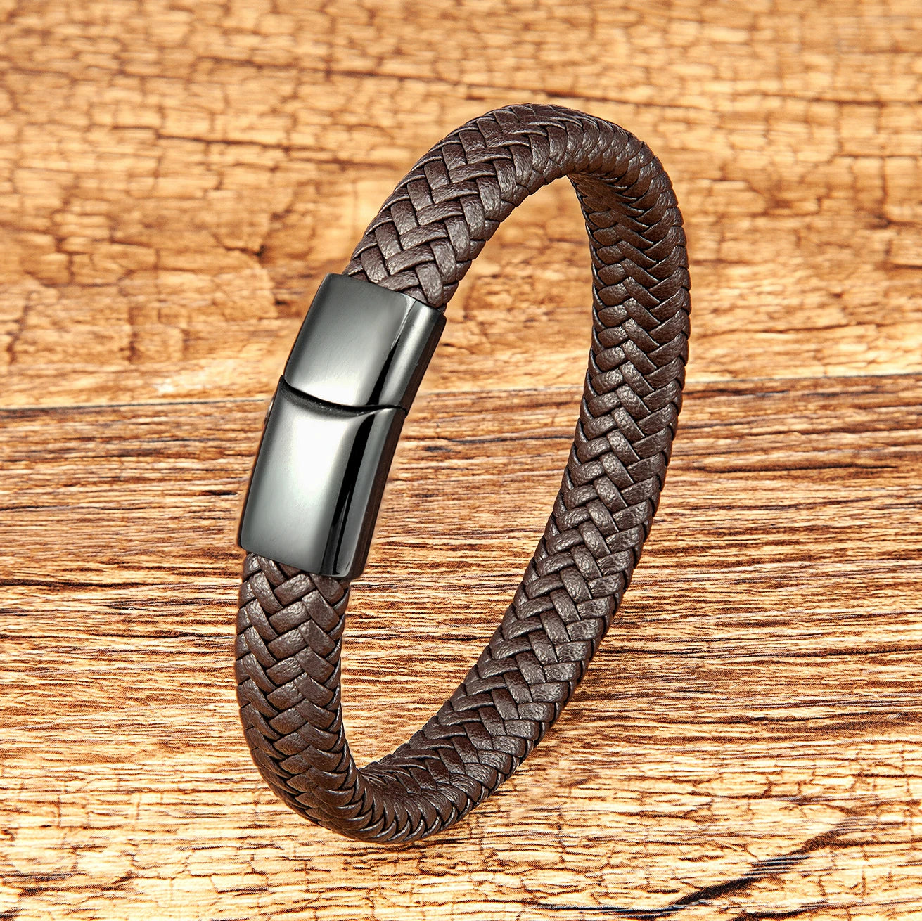 Bracelet Corde Cuir Tressé Homme – Fermoir Magnétique Acier Inoxydable