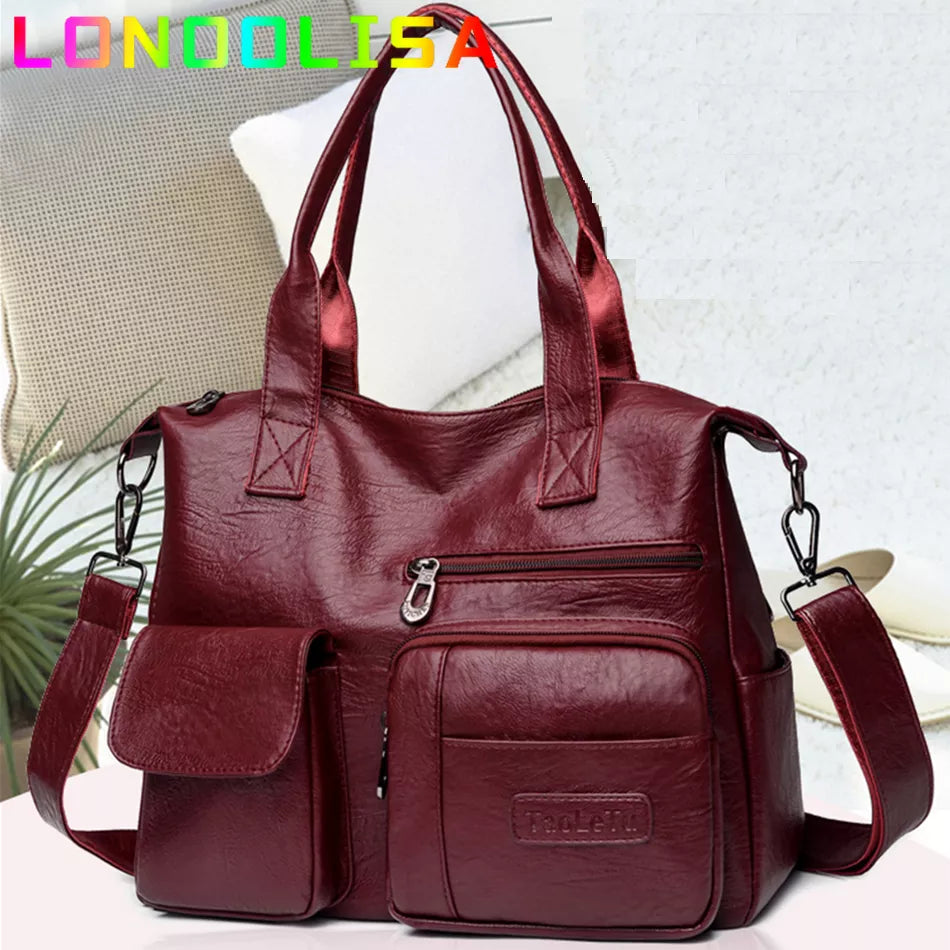 Grand Sac Tote Femme Cuir PU Vintage - Messenger Crossbody Casual Luxe