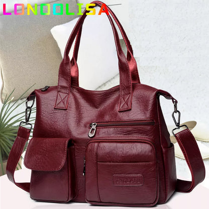 Grand Sac Tote Femme Cuir PU Vintage - Messenger Crossbody Casual Luxe