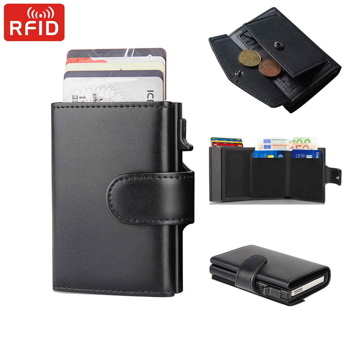 Portefeuille Homme RFID Cuir Microfibre - Porte-Cartes Trifold Slim