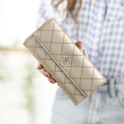Portefeuille Long Femme Rose Carreaux - Porte-Monnaie Téléphone Hasp Mignon