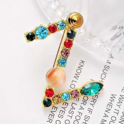 Broche Lettre Anglaise Strass Cristaux Colorés – Pin's Revers Alphabet Tendance Femme