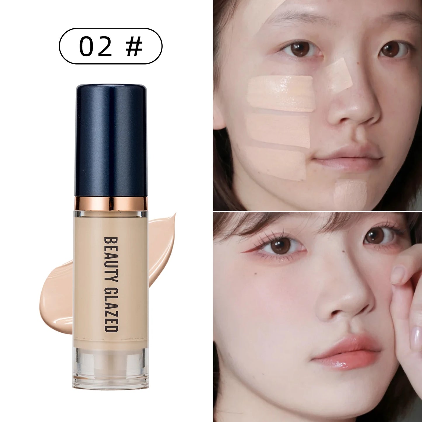 Fond de Teint Liquide Beauty Glazed 6 Couleurs - Couvrance Totale Waterproof Hydratant Effet Naturel Longue Tenue