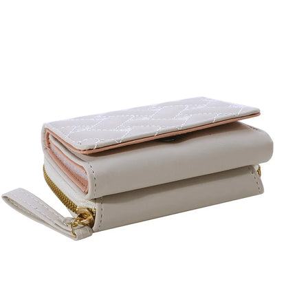 Portefeuille Femme Kawaii Mignon Luxe - Designer Lady Wallet Cuir Porte-Monnaie Beige
