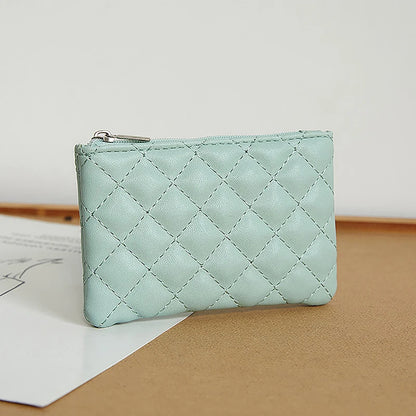 Porte-Monnaie Femme Mini Cuir PU Fermeture Éclair - Pochette Cartes Motif Carreaux Blanc