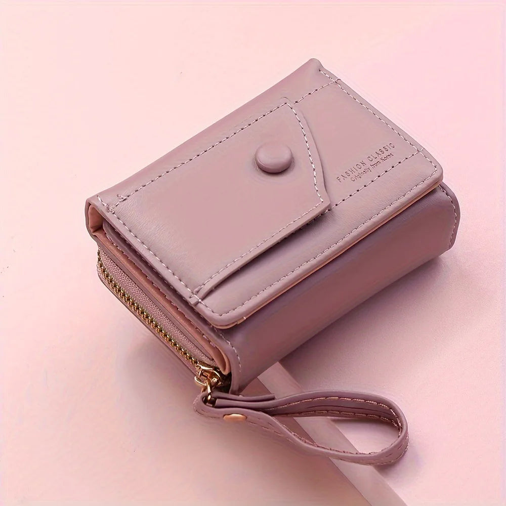 Portefeuille Femme Cuir PU Marron - Porte-Monnaie Zippé Court avec Porte-Carte pour Homme et Femme
