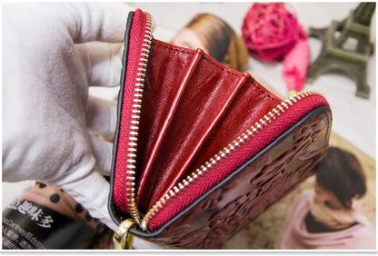 Portefeuille Femme Cuir Véritable Vintage Floral - Grande Capacité Clutch Pochette en Cuir de Vache
