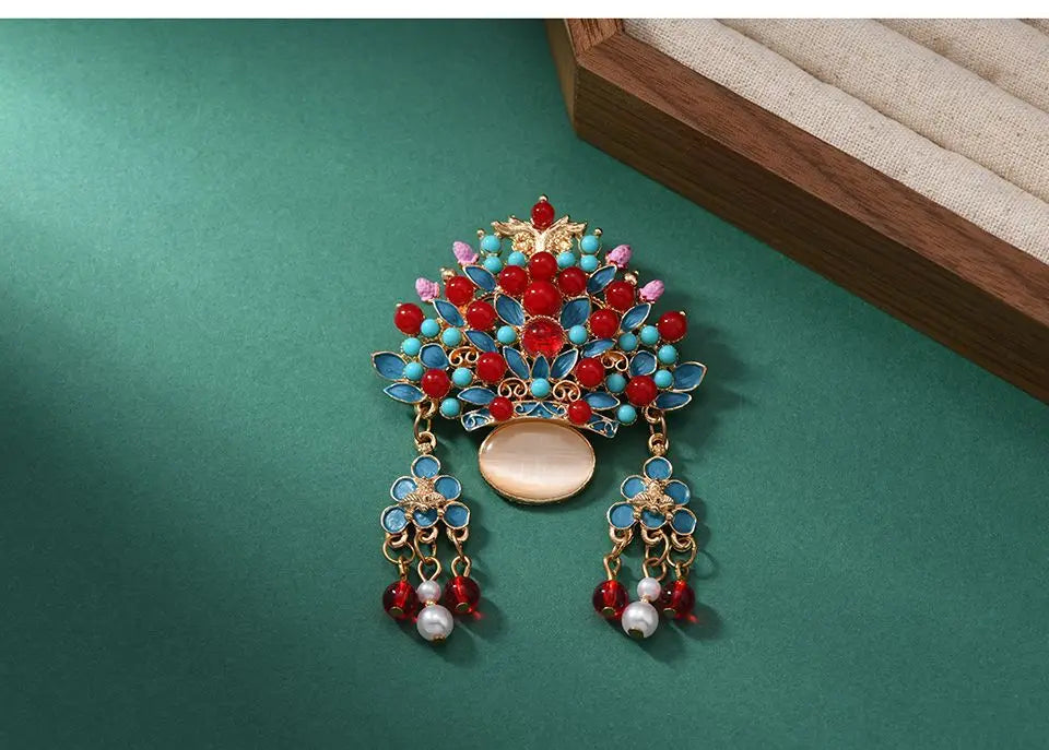 Broche Tiare Mariée Style Chinois - Ornement Luxe Pendants Couleurs Mixées