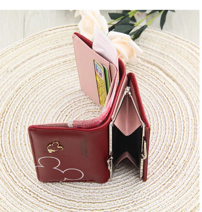 Portefeuille Femme Court Triple Pli Cartoon - Porte-Monnaie Étudiant Lettres Imprimées Rose