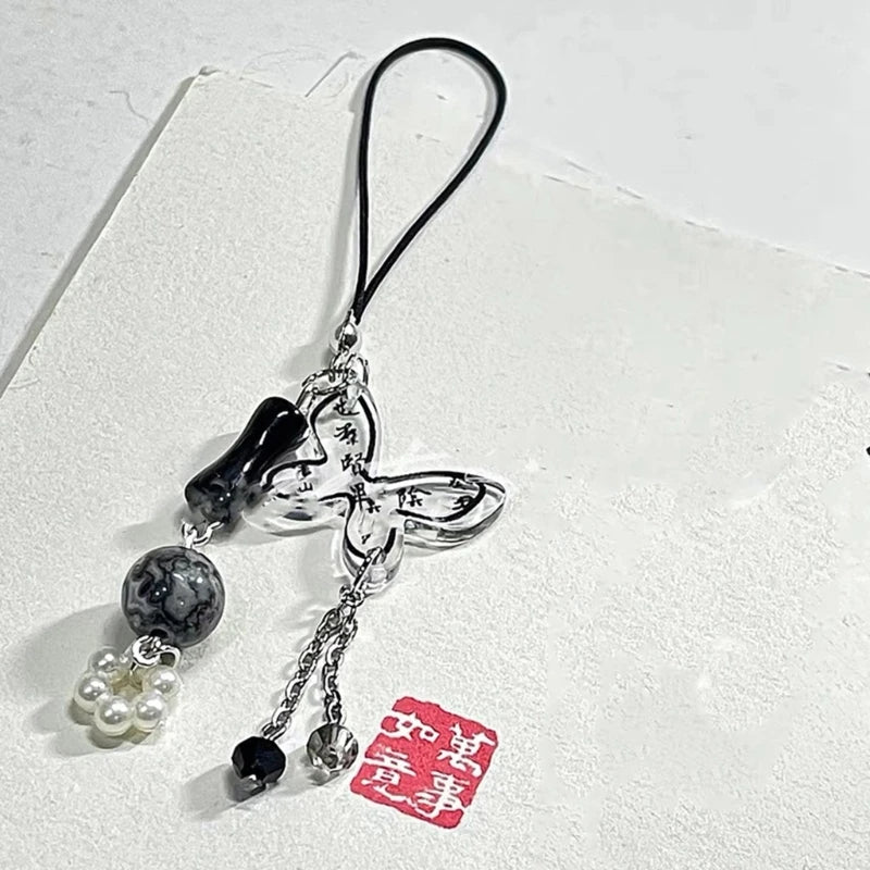 Charm Téléphone Éventail Papillon Chinois – Pendentif Acrylique Calligraphie