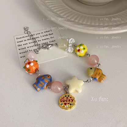 Bracelet Perles Chat Noir Cartoon Cœur Étoiles Strass – Charm Mignon Tendance Femme