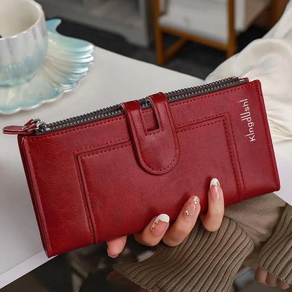Portefeuille Femme Long Cuir Vintage RFID - Porte-Chéquier Carnet Chèques Protection Anti-RFID Élégant