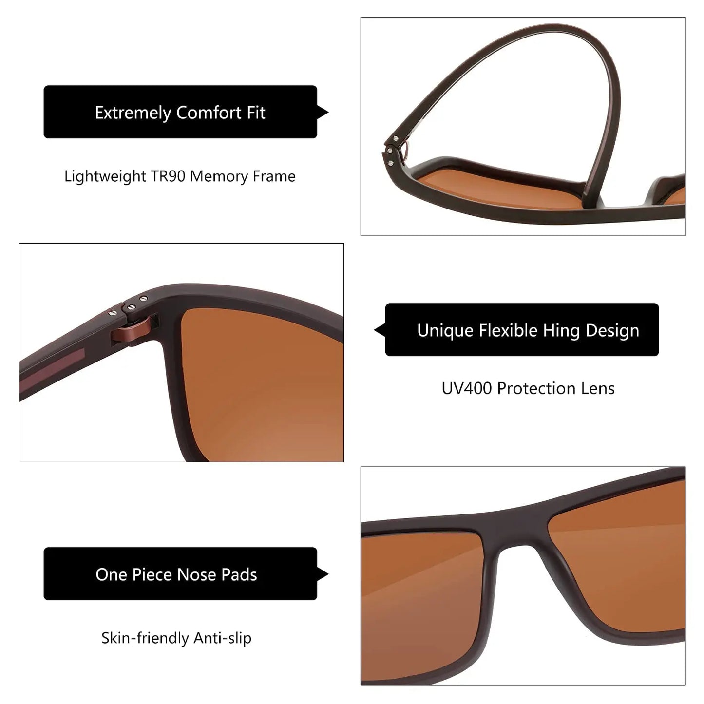 ZENOTTIC Lunettes de Soleil Polarisées Carrées — TR-90 Léger, UV400, Unisexe