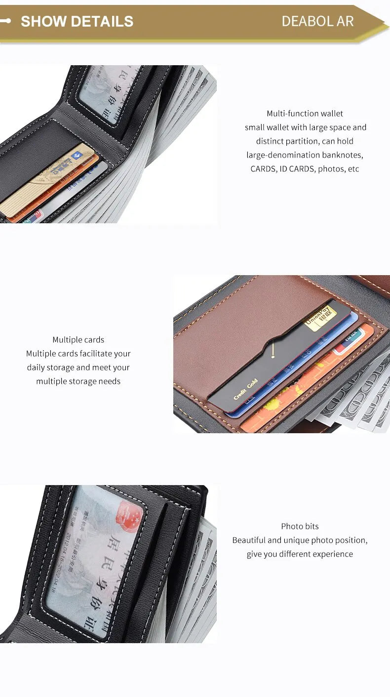 Portefeuille Homme Cuir PU Court Slim - Porte-Cartes Pliable Jeune Homme