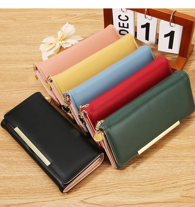 Portefeuille Femme Trifold Long Haut de Gamme - Multi-Cartes Multifonction