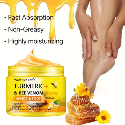 Crème Pieds Mains Curcuma Venin d'Abeille 50g - Réparatrice Anti-Crevasses Hydratante Peaux Sèches Abîmées