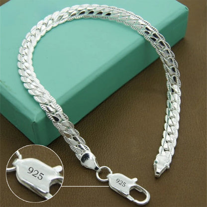 Bracelet Chaîne Plate Argent Sterling 925 6mm - Fermoir Homard 18-20cm Femme Homme Mariage