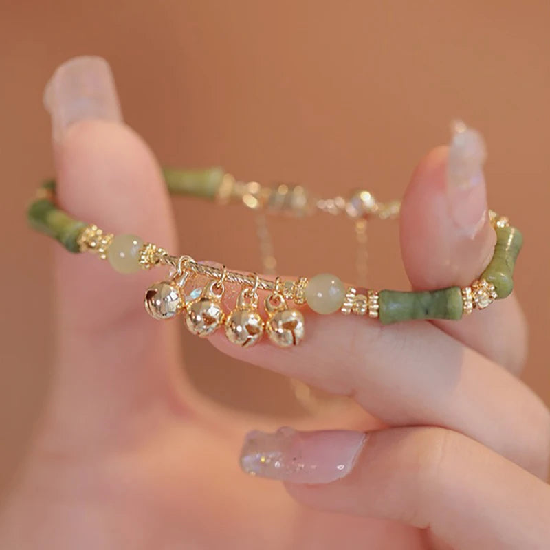 Bracelet Bangle Bambou Rétro Style Chinois Clochette – Exquis Pendentif Mode Femme