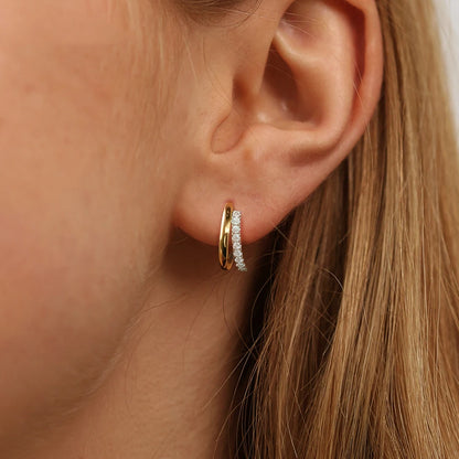 Boucles d'Oreilles Créoles Moissanite 2mm Argent 925 Plaqué Or 18K – Double Cercle Diamant Femme