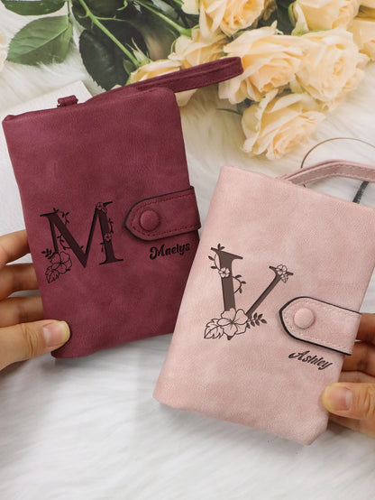 Portefeuille Femme Personnalisé Lettres Nom - Porte-Monnaie Bracelet Customisé Mat Grande Capacité