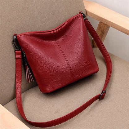 Sac Bandoulière Femme Cuir Pompons Luxe 2025 - Crossbody Bucket Designer