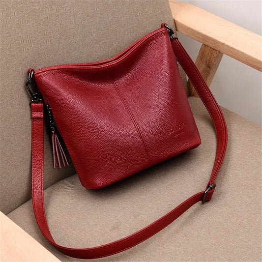 Sac Bandoulière Femme Cuir Pompons Luxe 2025 - Crossbody Bucket Designer
