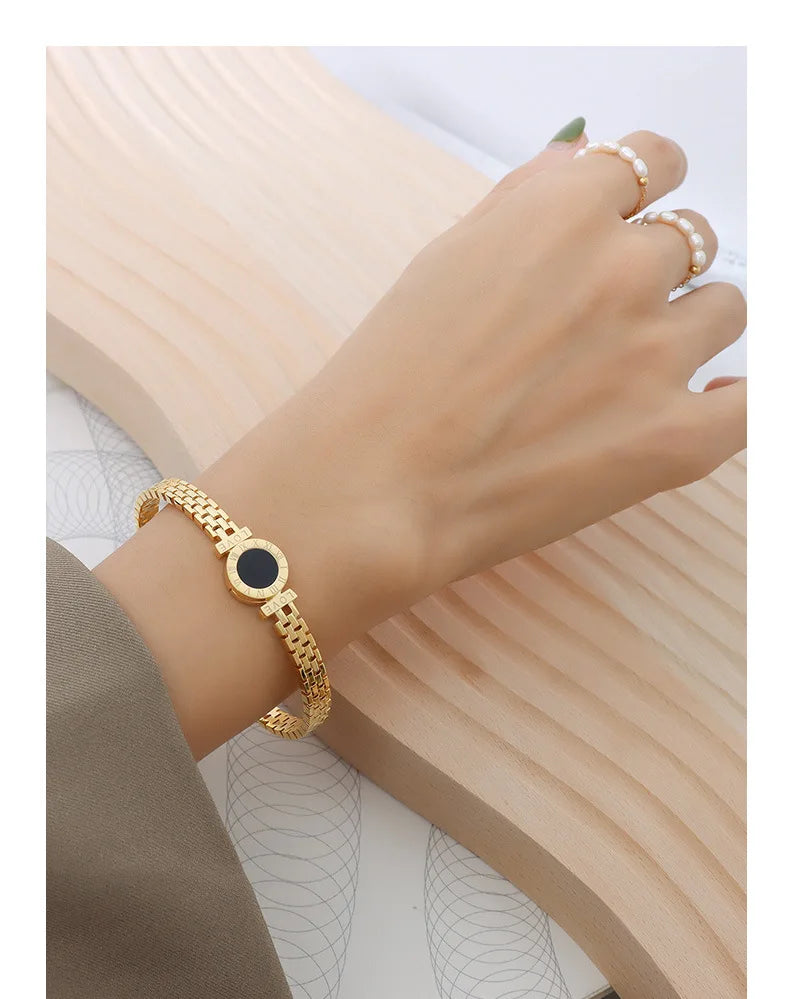 Bracelet Jonc Chiffres Romains Acier Chirurgical Plaqué Or 18K – Love Letter Rome Femme