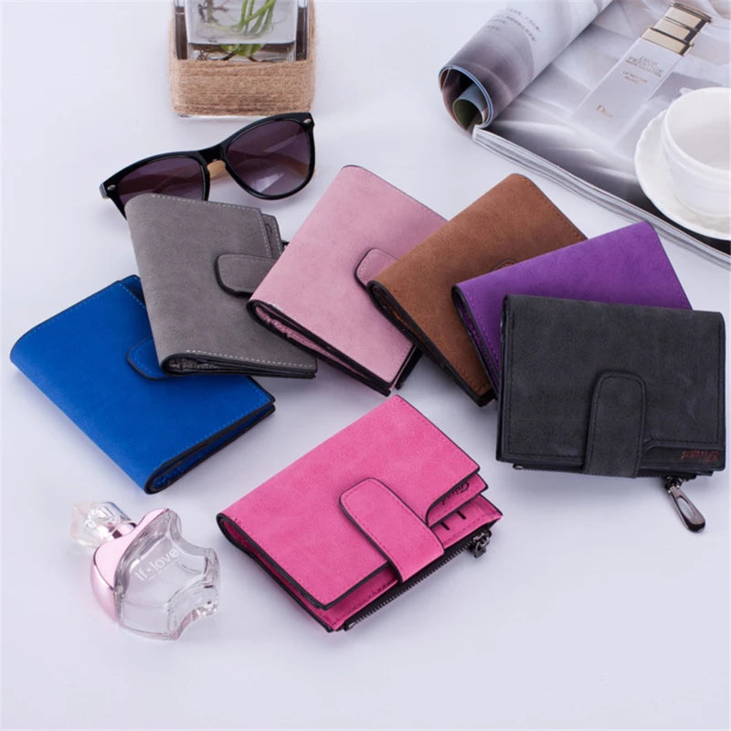 Portefeuille Femme Court Cuir PU Pliable Gris - Porte-Carte Porte-Monnaie Portable Lady Coin Purse