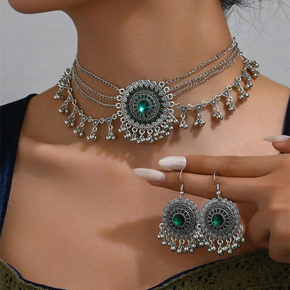 Ensemble Collier Statement Strass Pompons – Boucles Perles Métal