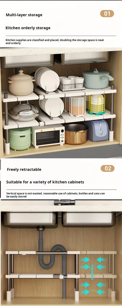 Organisateur Extensible Sous Évier - Rangement Ajustable Multi-Niveaux