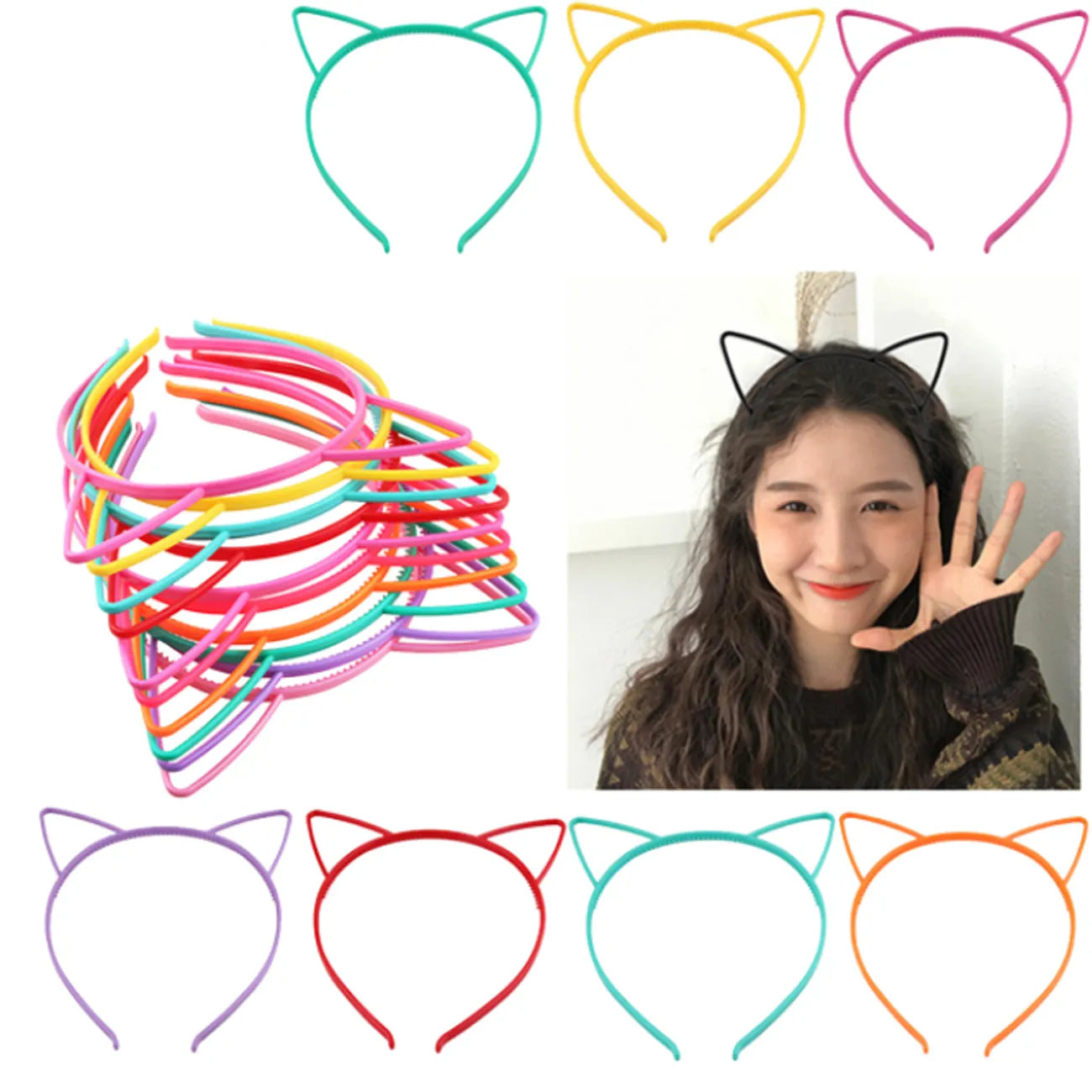 Lot 10/20 Serre-Têtes Oreilles Chat Filles - Bandeaux Plastique Couleurs Candy Accessoires Cheveux