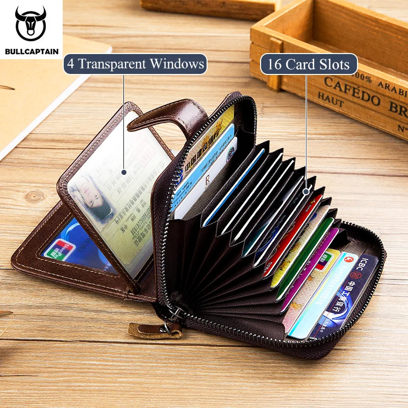 Portefeuille Homme BULLCAPTAIN Cuir Véritable - Multi-Cartes Business Luxe Grande Capacité