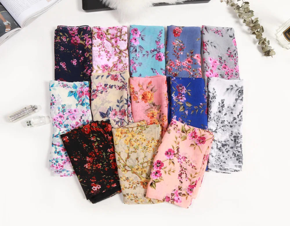 Foulard Écharpe Mousseline Fleur Prunier Femme - Bandana Châle Été Protection Solaire Plage
