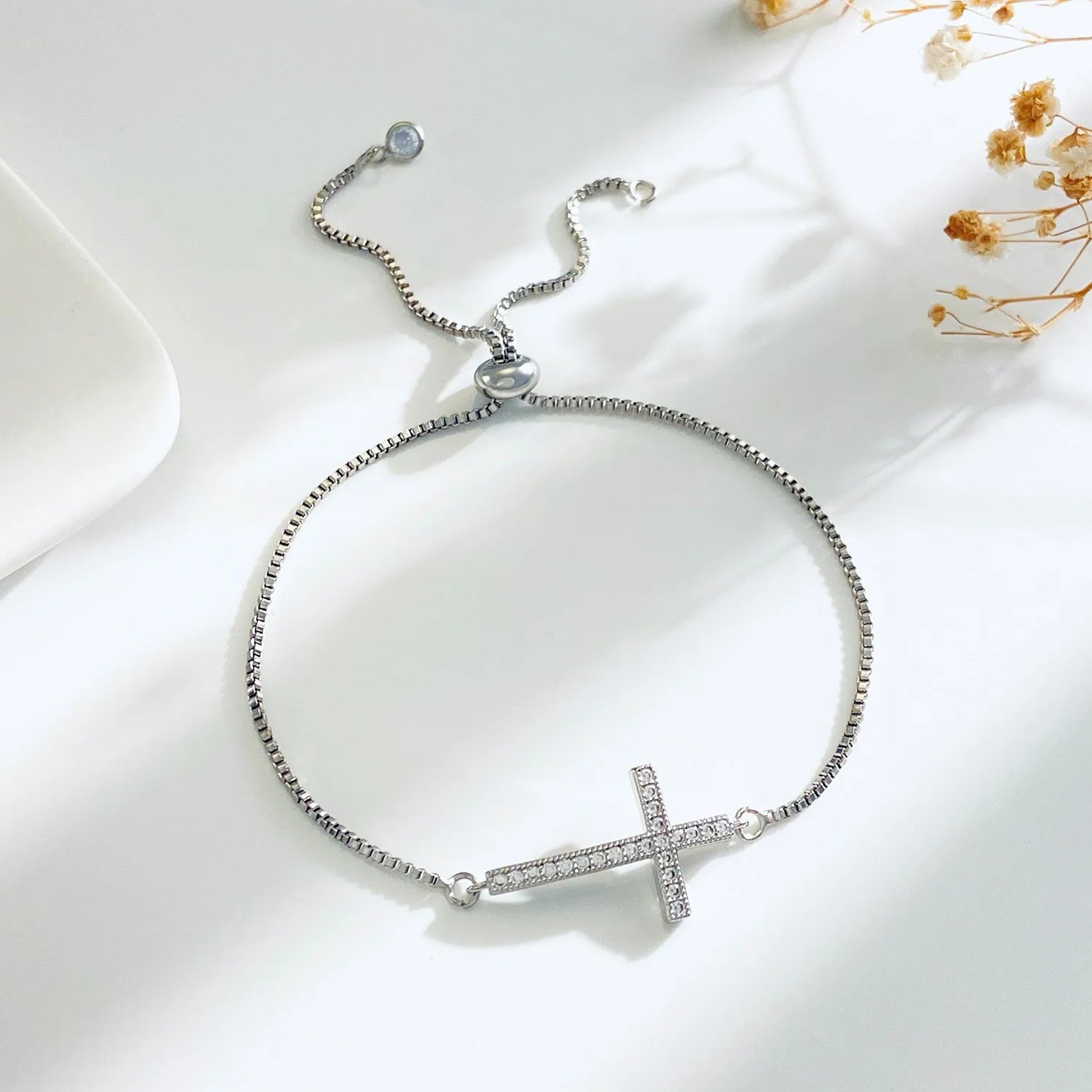 Bracelet Chaîne Cuivre Zircon Croix – Or & Argent Ajustable Unisexe Soirée