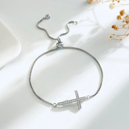 Bracelet Chaîne Cuivre Zircon Croix – Or & Argent Ajustable Unisexe Soirée
