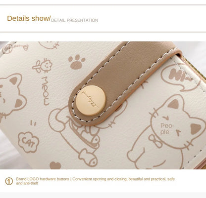 Portefeuille Femme Chat Mignon Cuir PU - Porte-Monnaie Court Grande Capacité Voyage