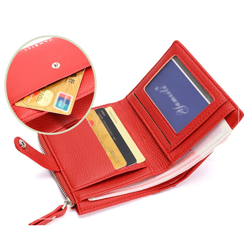 Portefeuille Femme Court Zippé Multifonction - Porte-Monnaie PU Luxe Fashion Sac à Main Compact