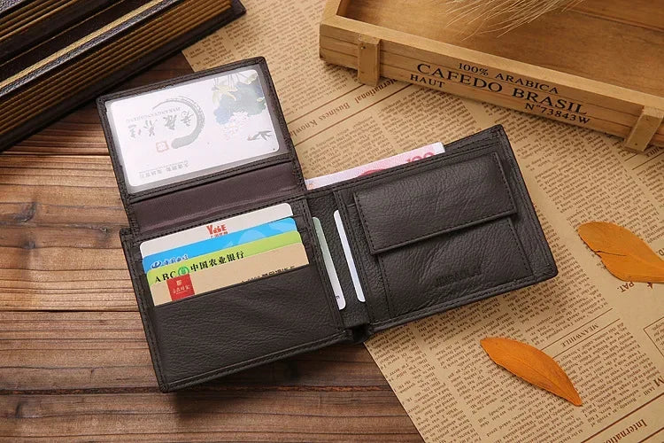 Portefeuille Homme Cuir Véritable - Porte-Cartes Court Premium Noir