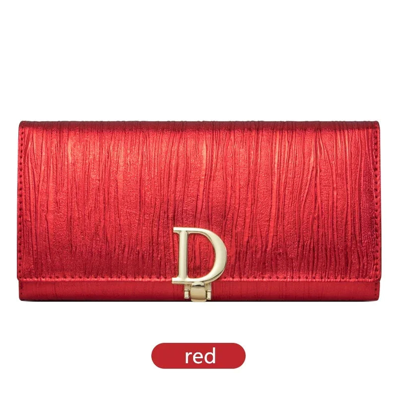 Portefeuille Long Femme Cuir Véritable Luxe - Porte-Cartes Téléphone Rayures Élégant