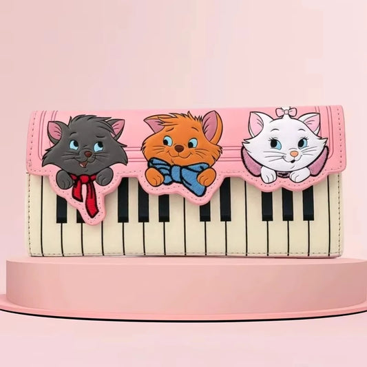 Women's Wallet Marie Cat Piano Kawaii - Long Bifold Zipper Cute Cartoon