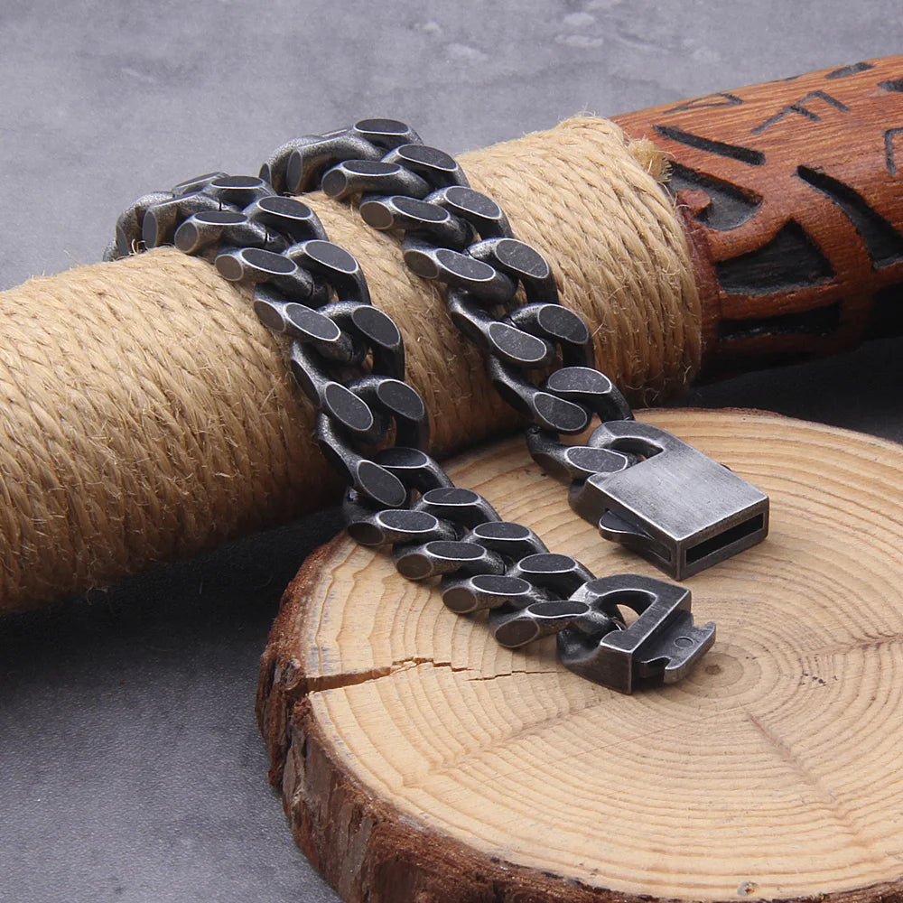 Bracelet Gourmette Acier Inoxydable Homme – Chaîne 12mm Style Viking Vintage