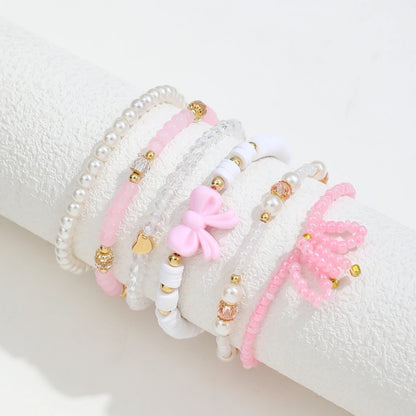 Ensemble 6 Bracelets Perles Cœur Nœud – Stack Mignon Simple Romantique