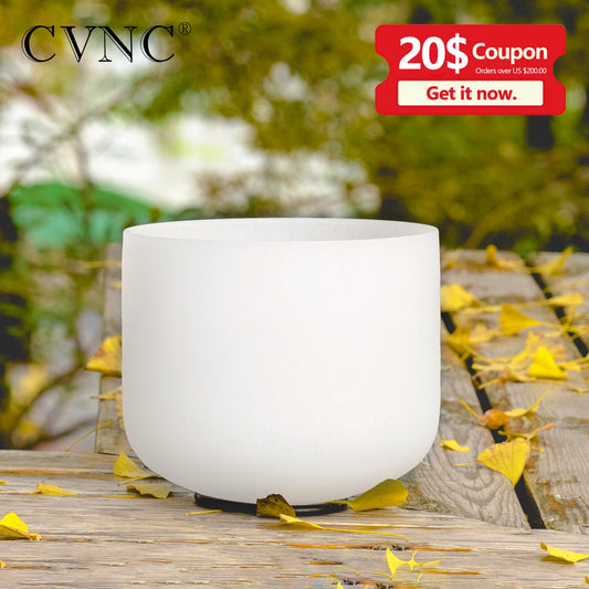 Bol Chantant Cristal Quartz Blanc Givré 8 Pouces CVNC Note C 440Hz - Guérison Sonore Méditation Yoga Maillet Inclus