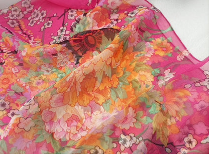 Foulard Écharpe Mousseline Georgette Femme Fleur Prune - Bandana Été Léger Respirant